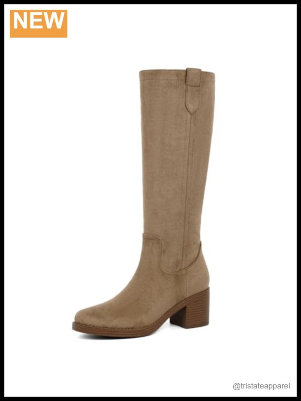 Knee High Boots for Women Chunky Low Heel Round Toe Faux Suede Side Zipper